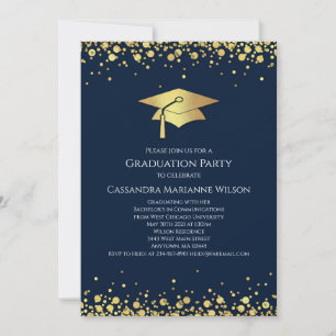 Navy Blue and Gold Graduation Invitation