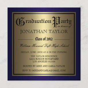 Navy Blue and Gold Graduation Invitation