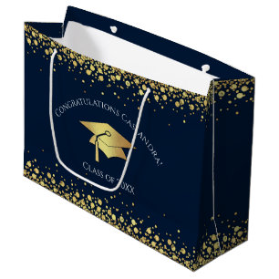 Navy Blue and Gold Graduation Large Gift Bag