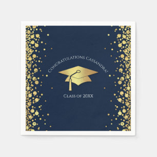 Navy Blue and Gold Graduation Napkin