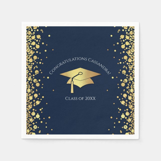 Navy Blue and Gold Graduation Napkin (Front)