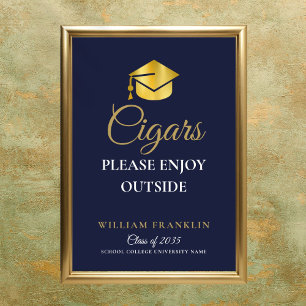 Navy Blue And Gold Graduation Party Cigars Sign