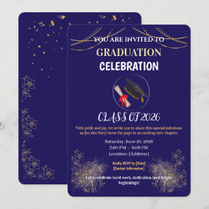 Navy Blue and Gold Graduation Party Save the Date  Invitation