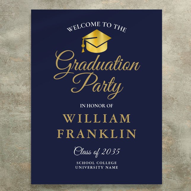 Navy Blue And Gold Graduation Party Welcome Sign (Navy Blue And Gold Graduation Party Welcome Sign)