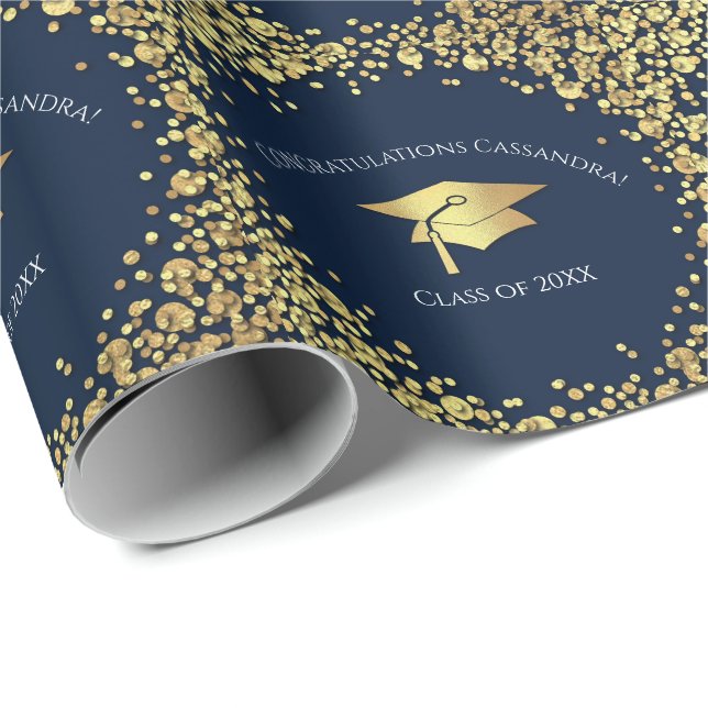 Navy Blue and Gold Graduation Wrapping Paper (Roll Corner)