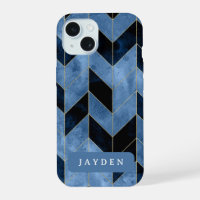 Navy Blue and Gold Herringbone Custom Name