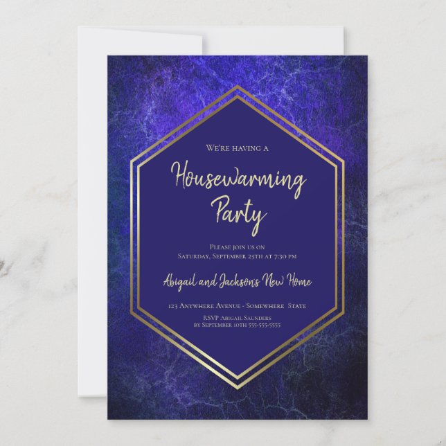 Navy Blue and Gold Housewarming Party Invitation (Front)