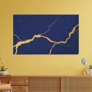 Navy Blue and Gold Kintsugi Abstract Canvas Print