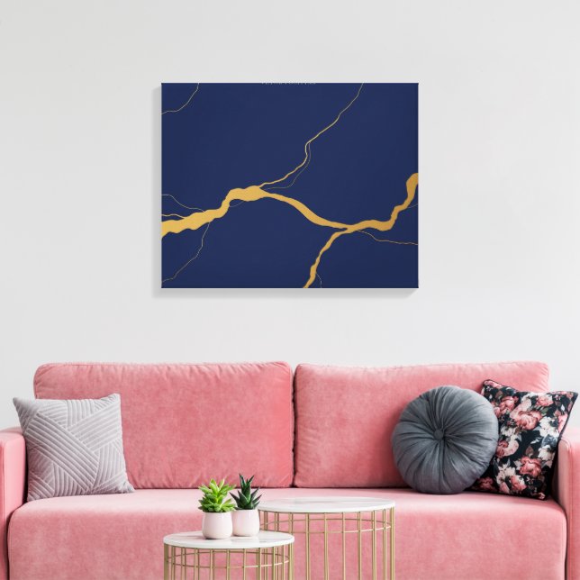Navy Blue and Gold Kintsugi Abstract  Canvas Print (Insitu(LivingRoom))