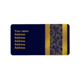 Navy Blue and Gold Lace Wedding Label