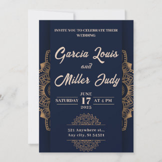navy blue And Gold Luxury Wedding invitation