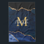 Navy Blue and Gold Marble Agate Tea Towel<br><div class="desc">This kitchen towel features an elegant and glamourous agate marble background with geode gemstone detailing and faux gold glitter accents. The monogram combines handwritten script and modern sans serif fonts for a classy and sophisticated look. This will make the ideal gift as it can be customised with a name and...</div>