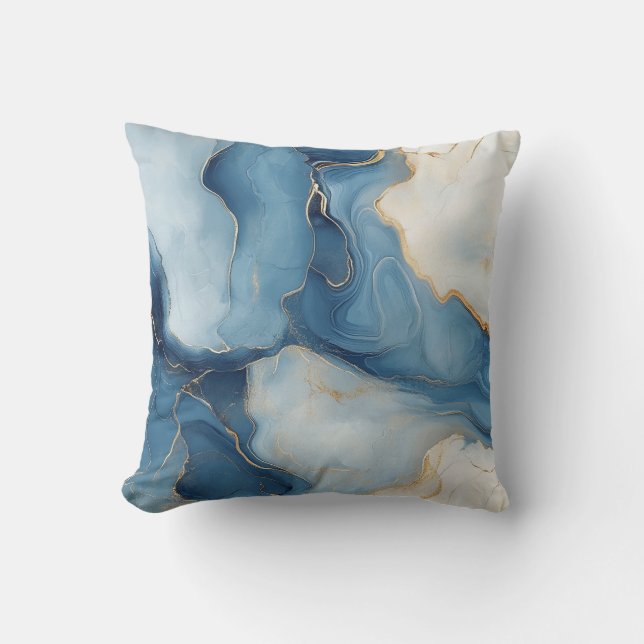 Navy Blue and Gold Marble Decorative Throw Pillow  (Front)