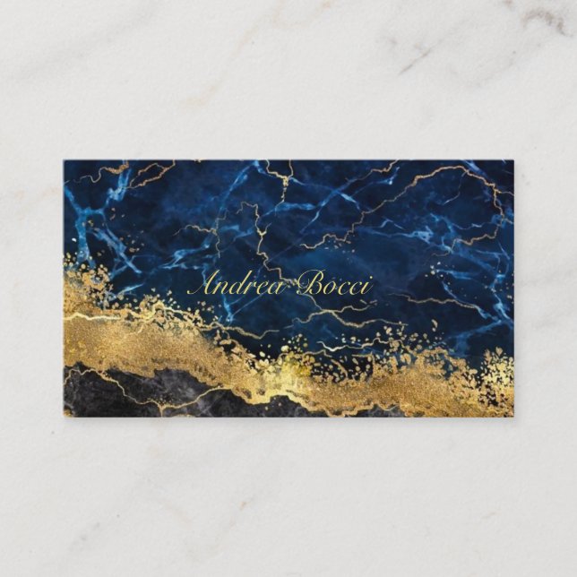 Navy Blue and Gold Marble Geode Agate Gilded Business Card (Front)