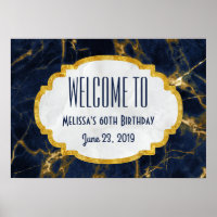 Navy Blue and Gold Marble Modern Birthday Welcome