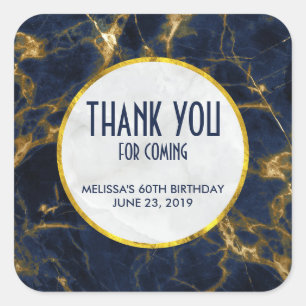 Navy Blue and Gold Marble Modern Stylish Birthday Square Sticker