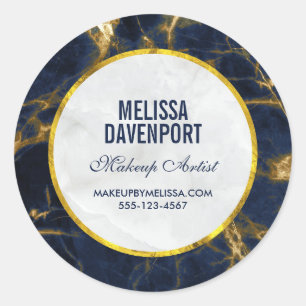 Navy Blue and Gold Marble Modern Stylish Business Classic Round Sticker