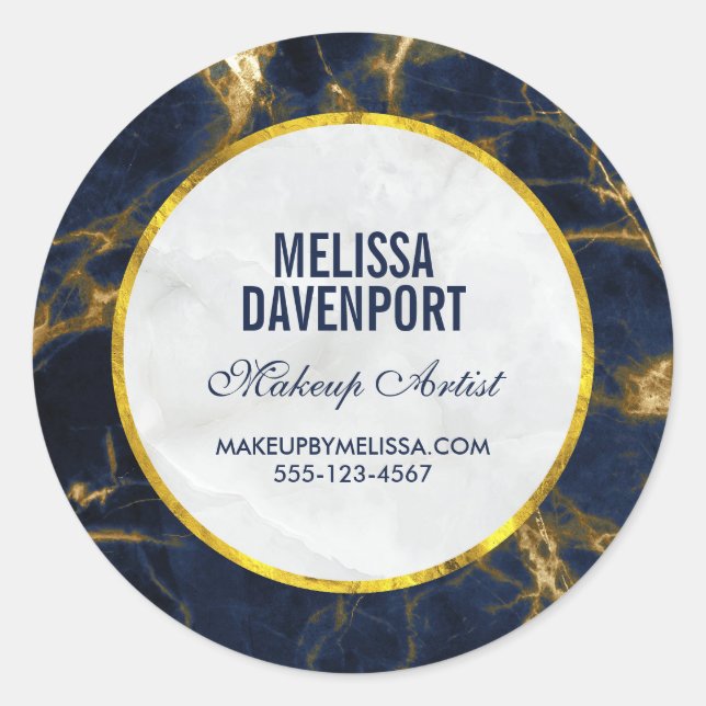 Navy Blue and Gold Marble Modern Stylish Business Classic Round Sticker (Front)