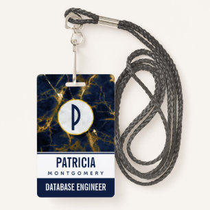Navy Blue and Gold Marble Modern Stylish ID Badge