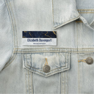 Navy Blue and Gold Marble Modern Stylish Name Tag