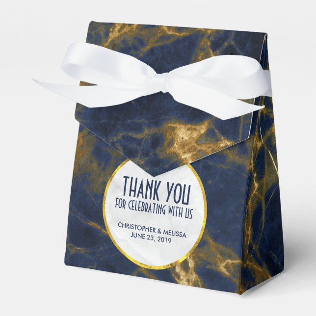 Navy Blue and Gold Marble Modern Stylish Wedding Favour Box (Front Side)