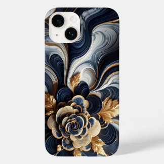 Navy Blue and Gold Marble Painting Abstract Case-Mate iPhone 14 Case
