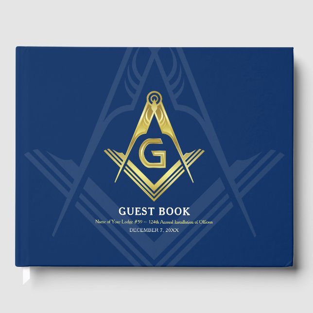 Navy Blue and Gold Masonic Guest Book | Freemason (Front)
