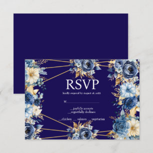 Navy Blue and Gold Menu Choices RSVP Response Card