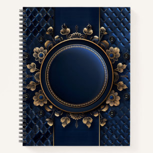 NAVY BLUE AND GOLD MODERN PLAID PATTERN NOTEBOOK