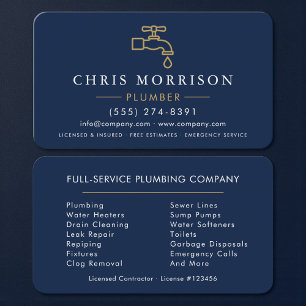 Navy Blue and Gold Modern Plumbing Business Card