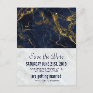 Navy Blue and Gold Modern Wedding Save the Date Postcard