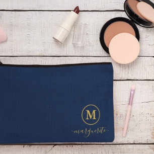 Navy Blue and Gold Monogram Accessory Pouch
