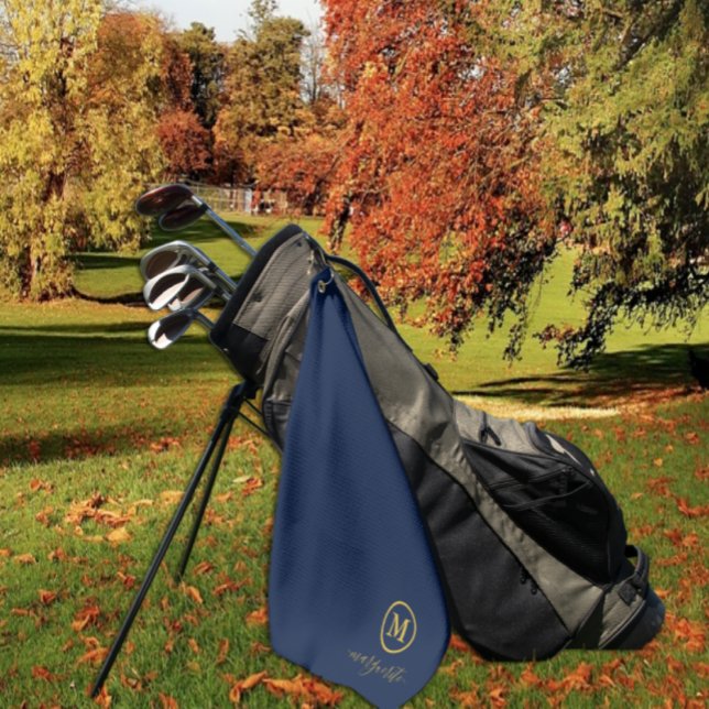 Navy Blue and Gold Monogram Golf Towel (Creator Uploaded)