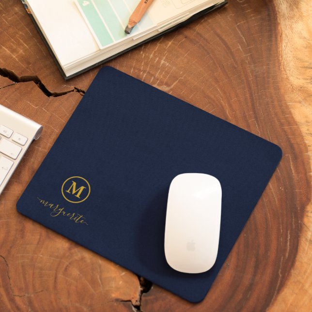 Navy Blue and Gold Monogram Mouse Pad (Creator Uploaded)