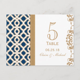 Navy Blue and Gold Moroccan Wedding Table Number Postcard