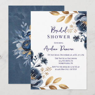 Navy Blue and Gold Peony Bridal Shower Invitation