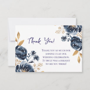 Navy Blue and Gold Peony Wedding Thank You Card