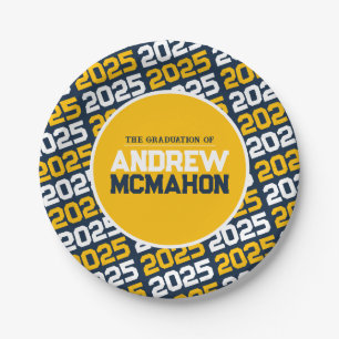 Navy Blue and Gold Personalised Graduation Paper Plate