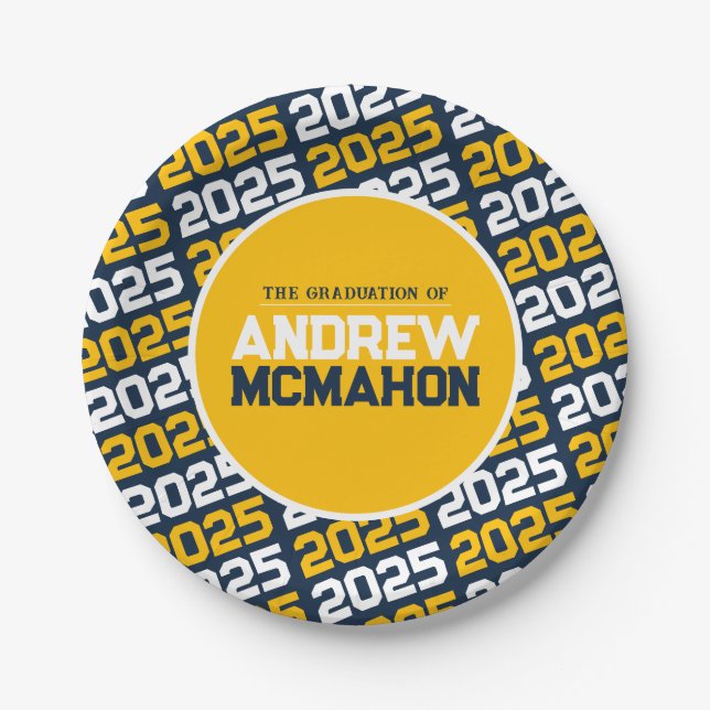 Navy Blue and Gold Personalised Graduation Paper Plate (Front)