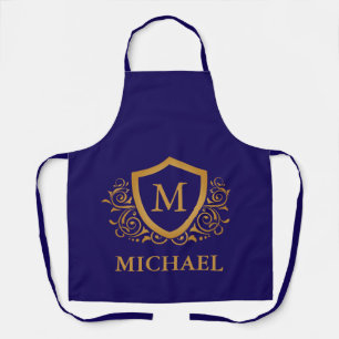 Navy Blue and Gold Personalised Monogram Name Apron