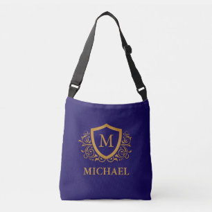 Navy Blue and Gold Personalised Monogram Name Crossbody Bag