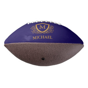 Navy Blue and Gold Personalised Monogram Name Football