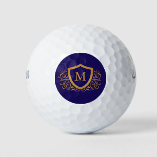 Navy Blue and Gold Personalised Monogram Name Golf Balls
