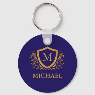 Navy Blue and Gold Personalised Monogram Name Key Ring