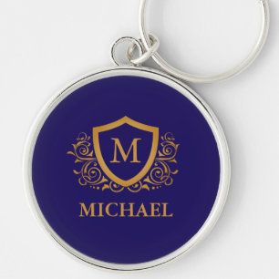 Navy Blue and Gold Personalised Monogram Name Key Ring