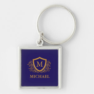 Navy Blue and Gold Personalised Monogram Name Key Ring