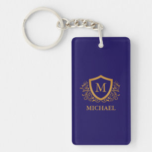 Navy Blue and Gold Personalised Monogram Name Key Ring