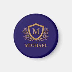 Navy Blue and Gold Personalised Monogram Name Magnet