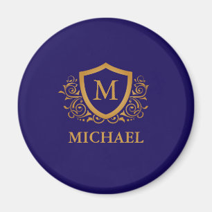 Navy Blue and Gold Personalised Monogram Name Magnet