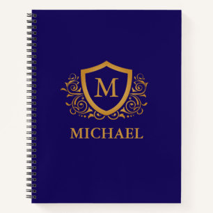 Navy Blue and Gold Personalised Monogram Name Notebook
